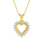Hollow Heart Shape Pendant Small Moissanite Halo Sterling Silver Necklace